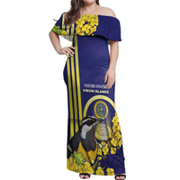 Personalized United States Virgin Islands Off Shoulder Maxi Dress Bananaquit Bird With Yellow Sage Flowers - Wonder Print Shop