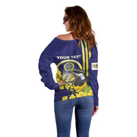 Personalized United States Virgin Islands Off Shoulder Sweater Bananaquit Bird With Yellow Sage Flowers - Wonder Print Shop