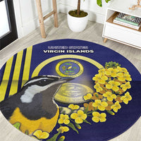 United States Virgin Islands Round Carpet Bananaquit Bird With Yellow Sage Flowers - Wonder Print Shop