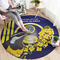 United States Virgin Islands Round Carpet Bananaquit Bird With Yellow Sage Flowers - Wonder Print Shop