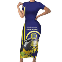 Personalized United States Virgin Islands Short Sleeve Bodycon Dress Bananaquit Bird With Yellow Sage Flowers - Wonder Print Shop