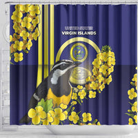 United States Virgin Islands Shower Curtain Bananaquit Bird With Yellow Sage Flowers - Wonder Print Shop