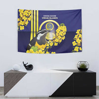 United States Virgin Islands Tapestry Bananaquit Bird With Yellow Sage Flowers - Wonder Print Shop