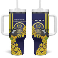 Personalized United States Virgin Islands Tumbler With Handle Bananaquit Bird With Yellow Sage Flowers - Wonder Print Shop