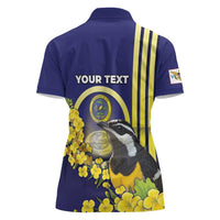 Personalized United States Virgin Islands Women Polo Shirt Bananaquit Bird With Yellow Sage Flowers - Wonder Print Shop
