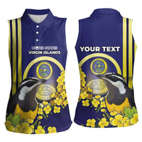 Personalized United States Virgin Islands Women Sleeveless Polo Shirt Bananaquit Bird With Yellow Sage Flowers - Wonder Print Shop