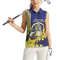 Personalized United States Virgin Islands Women Sleeveless Polo Shirt Bananaquit Bird With Yellow Sage Flowers - Wonder Print Shop