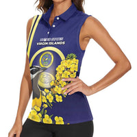 Personalized United States Virgin Islands Women Sleeveless Polo Shirt Bananaquit Bird With Yellow Sage Flowers - Wonder Print Shop
