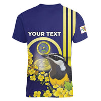 Personalized United States Virgin Islands Women V-Neck T-Shirt Bananaquit Bird With Yellow Sage Flowers - Wonder Print Shop