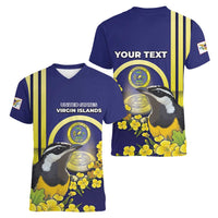 Personalized United States Virgin Islands Women V-Neck T-Shirt Bananaquit Bird With Yellow Sage Flowers - Wonder Print Shop