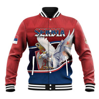 Personalized Serbia Baseball Jacket White Double Headed Eagle With Coat Of Arms - Wonder Print Shop
