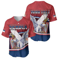 Personalized Serbia Baseball Jersey White Double Headed Eagle With Coat Of Arms - Wonder Print Shop