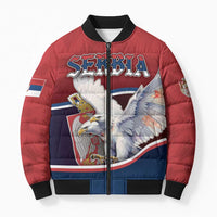 Personalized Serbia Bomber Puffer Jacket White Double Headed Eagle With Coat Of Arms - Wonder Print Shop