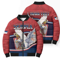 Personalized Serbia Bomber Puffer Jacket White Double Headed Eagle With Coat Of Arms - Wonder Print Shop