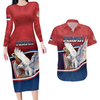 Personalized Serbia Couples Matching Long Sleeve Bodycon Dress and Hawaiian Shirt White Double Headed Eagle With Coat Of Arms - Wonder Print Shop