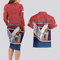 Personalized Serbia Couples Matching Long Sleeve Bodycon Dress and Hawaiian Shirt White Double Headed Eagle With Coat Of Arms - Wonder Print Shop