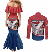 Personalized Serbia Couples Matching Mermaid Dress and Long Sleeve Button Shirt White Double Headed Eagle With Coat Of Arms - Wonder Print Shop