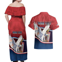 Personalized Serbia Couples Matching Off Shoulder Maxi Dress and Hawaiian Shirt White Double Headed Eagle With Coat Of Arms - Wonder Print Shop