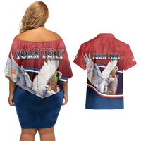 Personalized Serbia Couples Matching Off Shoulder Short Dress and Hawaiian Shirt White Double Headed Eagle With Coat Of Arms - Wonder Print Shop