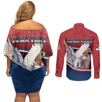 Personalized Serbia Couples Matching Off Shoulder Short Dress and Long Sleeve Button Shirt White Double Headed Eagle With Coat Of Arms - Wonder Print Shop