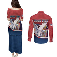 Personalized Serbia Couples Matching Puletasi and Long Sleeve Button Shirt White Double Headed Eagle With Coat Of Arms - Wonder Print Shop