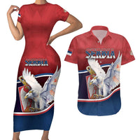 Personalized Serbia Couples Matching Short Sleeve Bodycon Dress and Hawaiian Shirt White Double Headed Eagle With Coat Of Arms - Wonder Print Shop