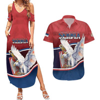 Personalized Serbia Couples Matching Summer Maxi Dress and Hawaiian Shirt White Double Headed Eagle With Coat Of Arms - Wonder Print Shop