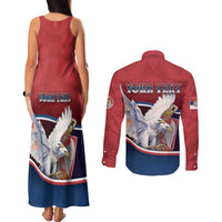 Personalized Serbia Couples Matching Tank Maxi Dress and Long Sleeve Button Shirt White Double Headed Eagle With Coat Of Arms - Wonder Print Shop