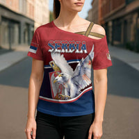 Personalized Serbia Cross Shoulder Shirt White Double Headed Eagle With Coat Of Arms - Wonder Print Shop