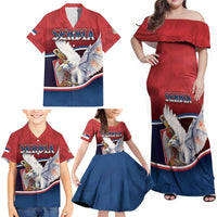 Personalized Serbia Family Matching Off Shoulder Maxi Dress and Hawaiian Shirt White Double Headed Eagle With Coat Of Arms - Wonder Print Shop