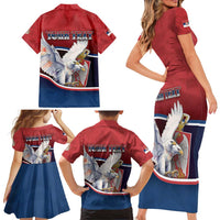 Personalized Serbia Family Matching Short Sleeve Bodycon Dress and Hawaiian Shirt White Double Headed Eagle With Coat Of Arms - Wonder Print Shop