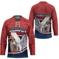 Personalized Serbia Hockey Jersey White Double Headed Eagle With Coat Of Arms - Wonder Print Shop