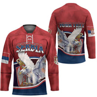 Personalized Serbia Hockey Jersey White Double Headed Eagle With Coat Of Arms - Wonder Print Shop