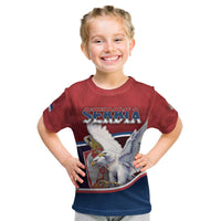Personalized Serbia Kid T Shirt White Double Headed Eagle With Coat Of Arms - Wonder Print Shop
