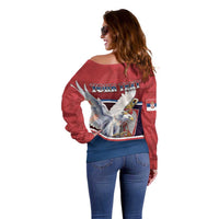 Personalized Serbia Off Shoulder Sweater White Double Headed Eagle With Coat Of Arms - Wonder Print Shop