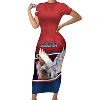 Personalized Serbia Short Sleeve Bodycon Dress White Double Headed Eagle With Coat Of Arms - Wonder Print Shop