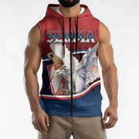 Personalized Serbia Sleeveless Zip Hoodie White Double Headed Eagle With Coat Of Arms - Wonder Print Shop