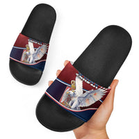 Serbia Slide Sandals White Double Headed Eagle With Coat Of Arms - Wonder Print Shop