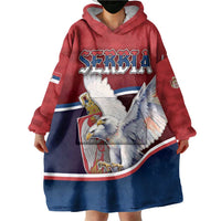 Personalized Serbia Wearable Blanket Hoodie White Double Headed Eagle With Coat Of Arms - Wonder Print Shop