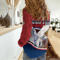 Personalized Serbia Women Casual Shirt White Double Headed Eagle With Coat Of Arms - Wonder Print Shop