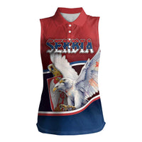 Personalized Serbia Women Sleeveless Polo Shirt White Double Headed Eagle With Coat Of Arms - Wonder Print Shop