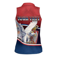 Personalized Serbia Women Sleeveless Polo Shirt White Double Headed Eagle With Coat Of Arms - Wonder Print Shop