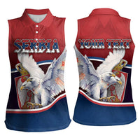 Personalized Serbia Women Sleeveless Polo Shirt White Double Headed Eagle With Coat Of Arms - Wonder Print Shop