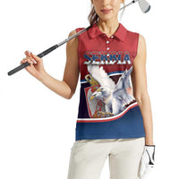Personalized Serbia Women Sleeveless Polo Shirt White Double Headed Eagle With Coat Of Arms - Wonder Print Shop
