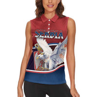 Personalized Serbia Women Sleeveless Polo Shirt White Double Headed Eagle With Coat Of Arms - Wonder Print Shop