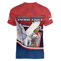 Personalized Serbia Women V-Neck T-Shirt White Double Headed Eagle With Coat Of Arms - Wonder Print Shop