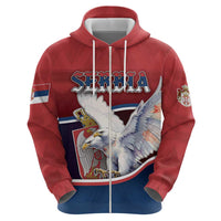 Personalized Serbia Zip Hoodie White Double Headed Eagle With Coat Of Arms - Wonder Print Shop