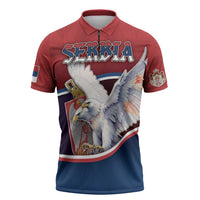 Personalized Serbia Zipper Polo Shirt White Double Headed Eagle With Coat Of Arms - Wonder Print Shop