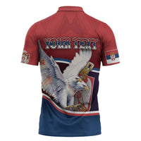 Personalized Serbia Zipper Polo Shirt White Double Headed Eagle With Coat Of Arms - Wonder Print Shop