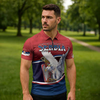 Personalized Serbia Zipper Polo Shirt White Double Headed Eagle With Coat Of Arms - Wonder Print Shop